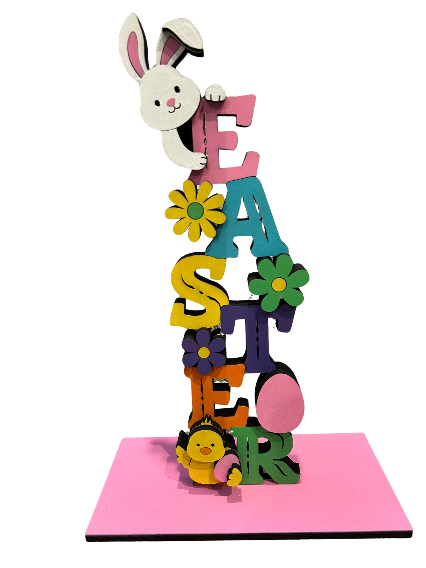 Standing Easter Bunny Wood Sign – Colorful Spring Decor (painted)