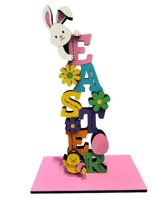 Standing Easter Bunny Wood Sign – Colorful Spring Decor (painted)
