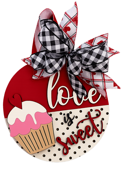 “Love Is Sweet” Valentine Door Hanger – Handcrafted Wood Door Decor