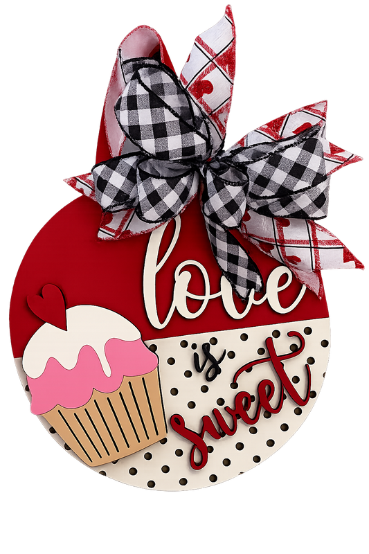 “Love Is Sweet” Valentine Door Hanger – Handcrafted Wood Door Decor