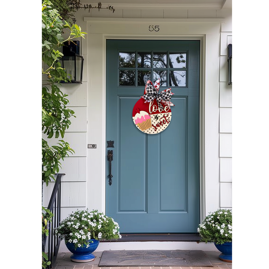 “Love Is Sweet” Valentine Door Hanger – Handcrafted Wood Door Decor