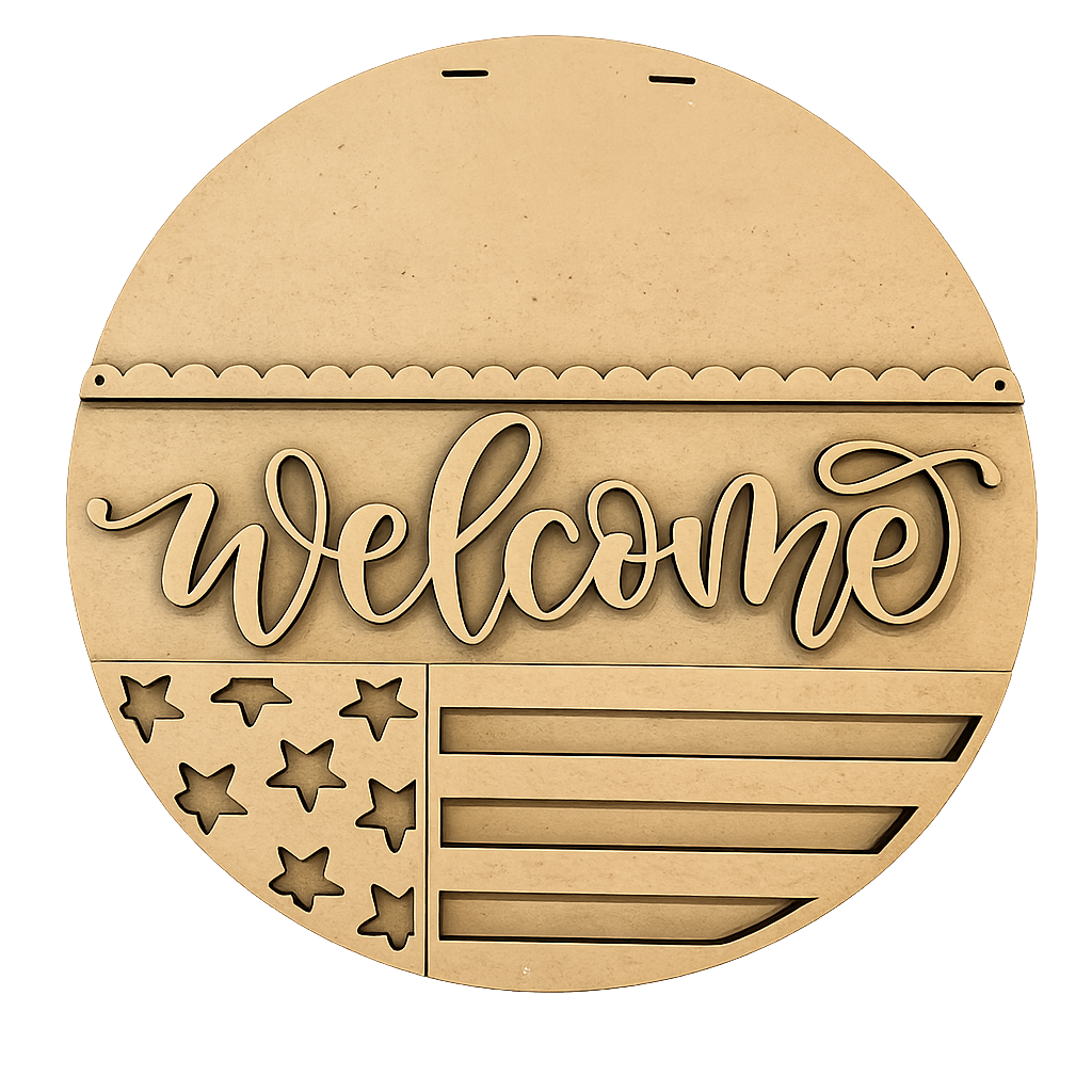 Patriotic “Welcome” Door Hanger DIY Kit – Laser Cut Wood Craft