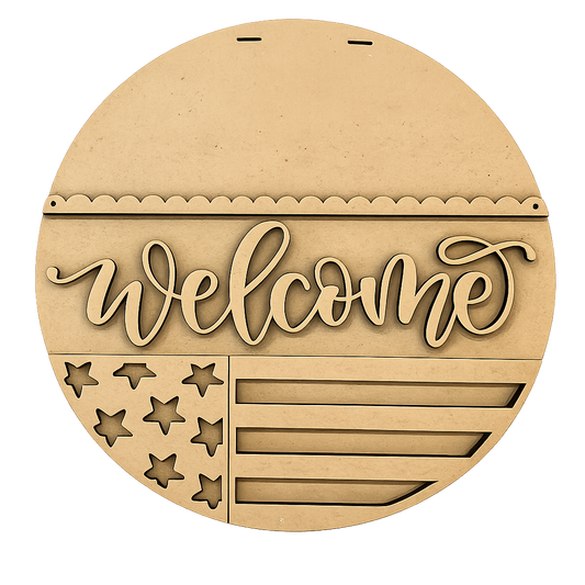 Patriotic “Welcome” Door Hanger DIY Kit – Laser Cut Wood Craft