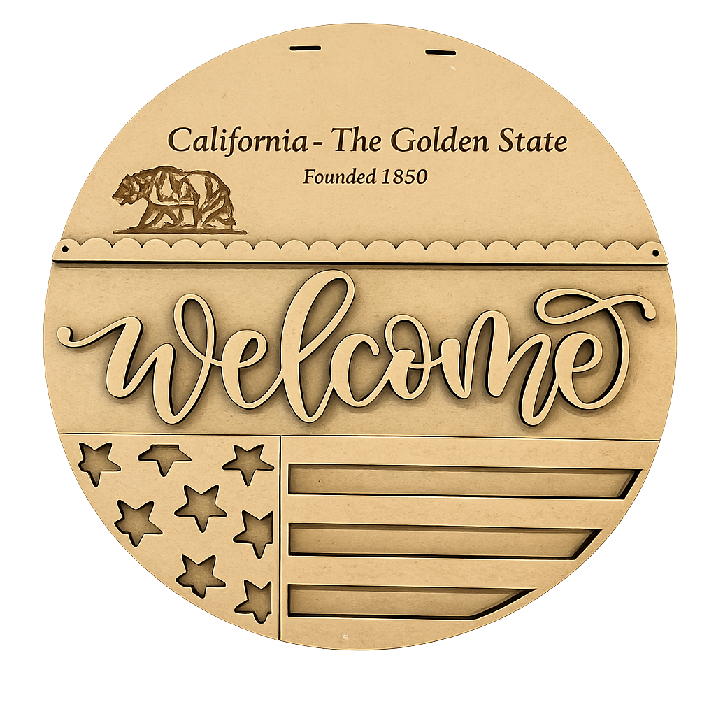 California Patriotic “Welcome” Door Hanger DIY Kit – Laser Cut Wood Craft