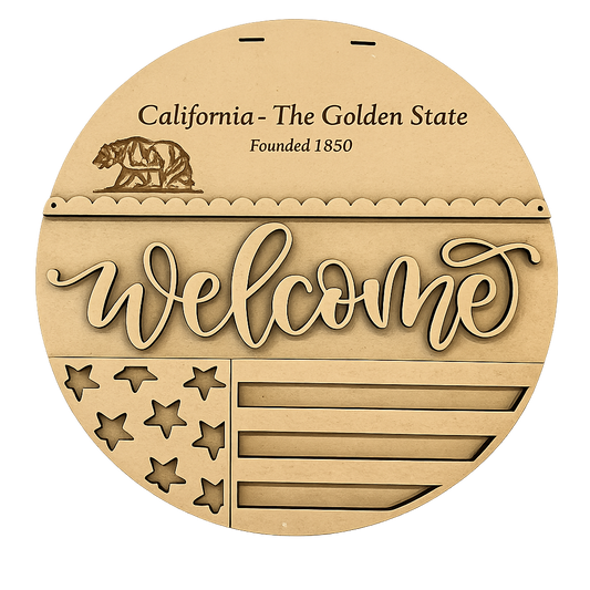 California Patriotic “Welcome” Door Hanger DIY Kit – Laser Cut Wood Craft